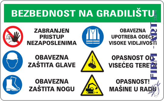 Zbirne table za gradilišta - BEZBEDNOST NA GRADILIŠTU tabla znaci upozorenja obaveze zabrane (Sito štampa firm-art.com) 